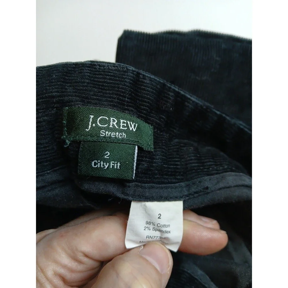 J.Crew Stretch‎ City Fit Corduroy Cuffed Black Capri Slash Pockets Size 2